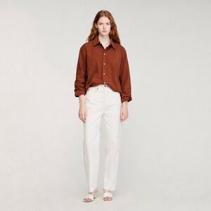 Sandro Paris Women's Brown Button Down Shirt in Rust Size X-Small